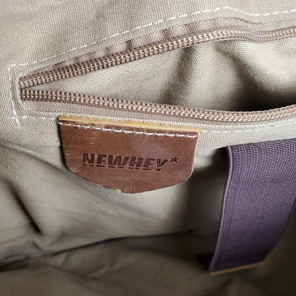 NEWHEY Messenger Laptop Bag Waterproof Canvas Leather Nubuck Brown Beeswax
